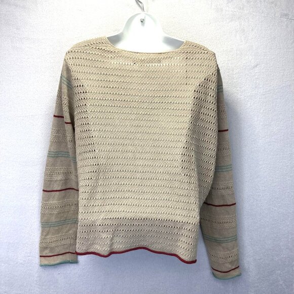 Gudrun Sjoden Button Up Cardigan Sweater Womens Large L Tan Open Knit Pockets - Picture 3 of 12